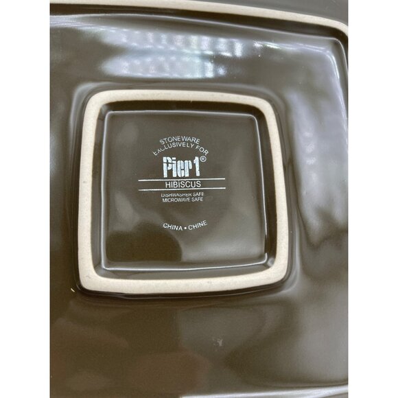 Pier 1 Hibiscus Square Plate Brown Turquois Dinner Discontinued Pattern Set of 4 - Picture 4 of 8